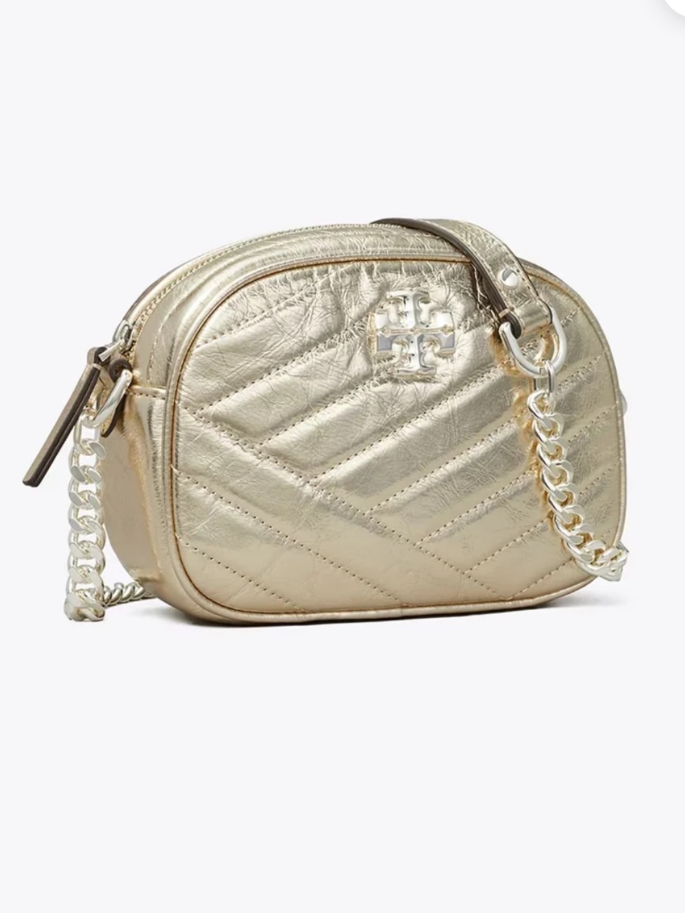 Tory Burch Kira Chevron Metallic gold /Silver Small camera bag